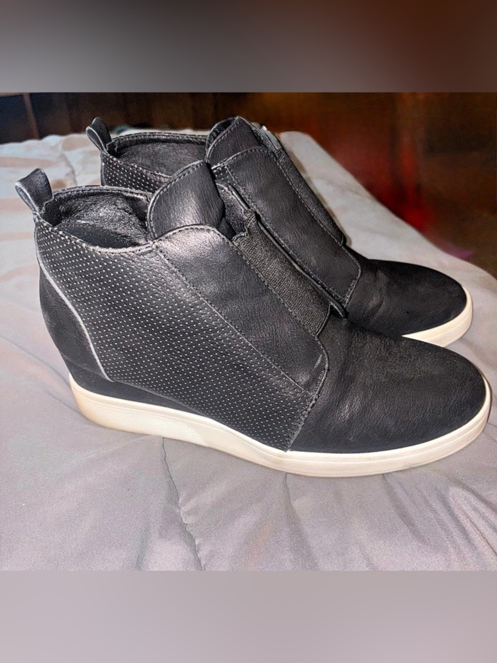 Journee Collection Clara Black Hidden Wedge Sneakers Black Faux Leather High Top